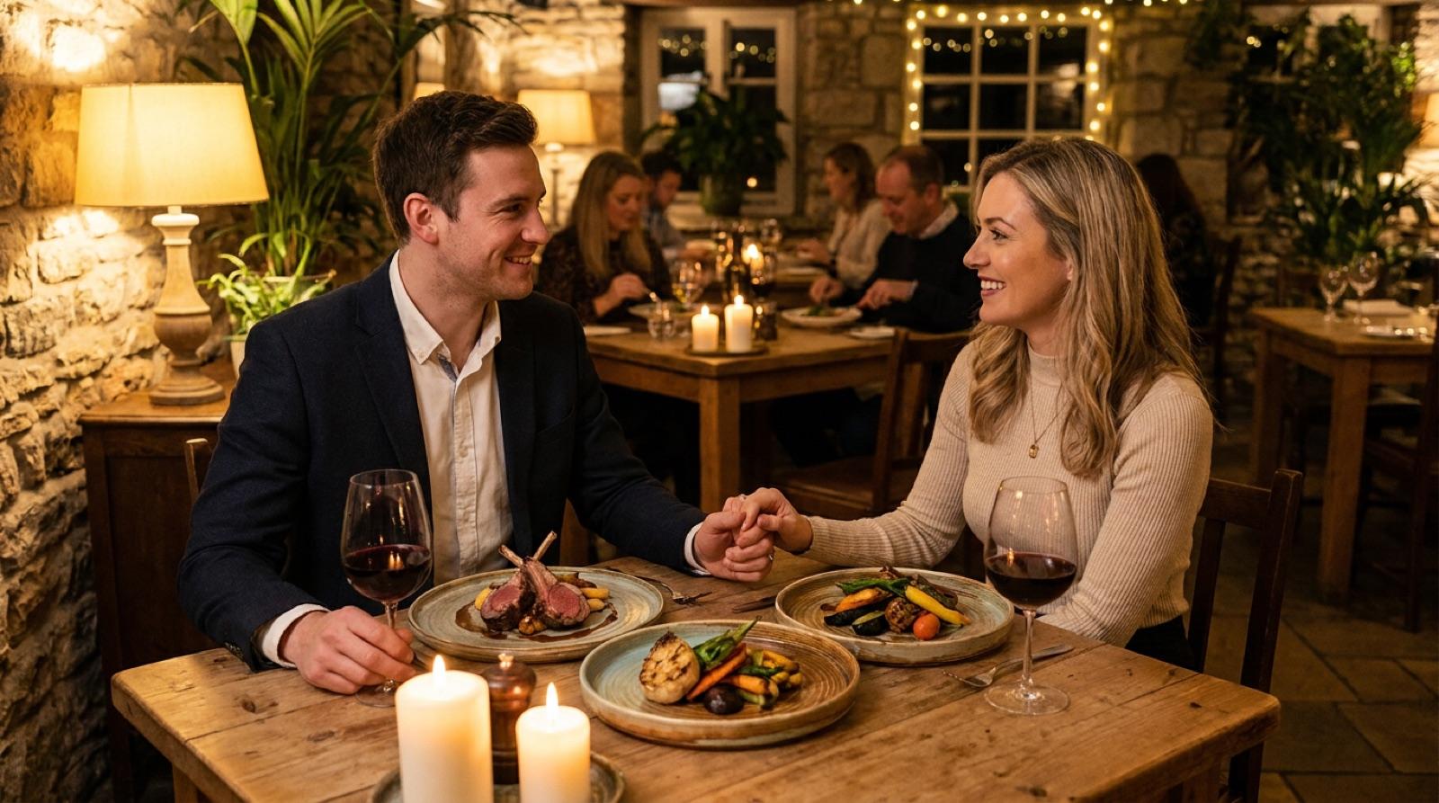 A couple enjoying dinner at a curated local restaurant